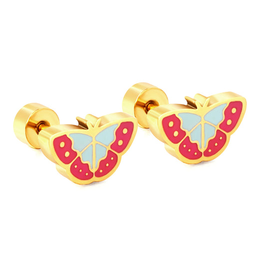 Tiny Butterfly shape 14k gold plated back screw stud earring