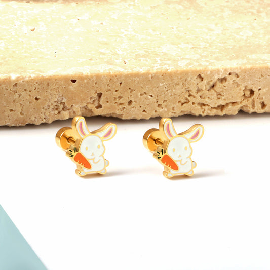 Tiny rabbit 14k gold plated back screw earring