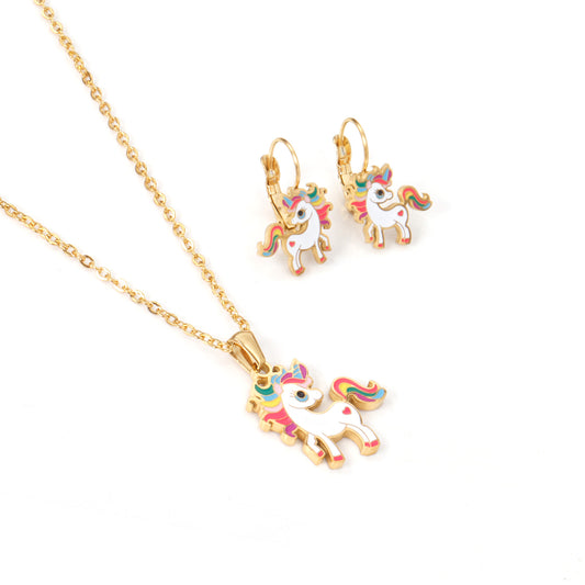 Rainbow unicorn 18k gold plated jewelry set