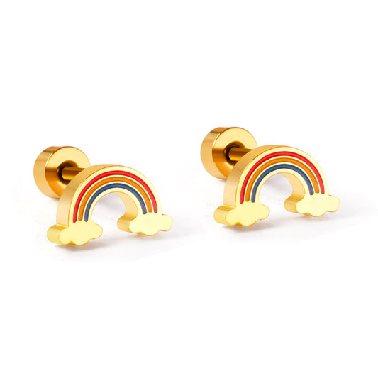 Tiny Rainbow 18k gold plated back screw earring