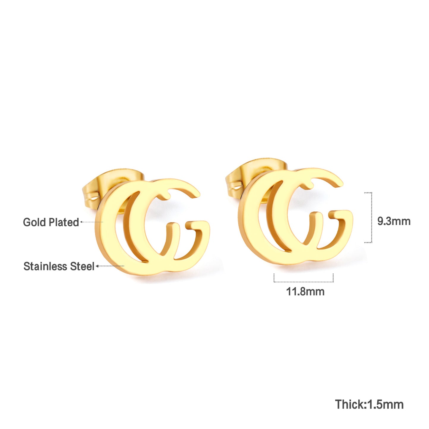 Gg 18k gold plated stud earring