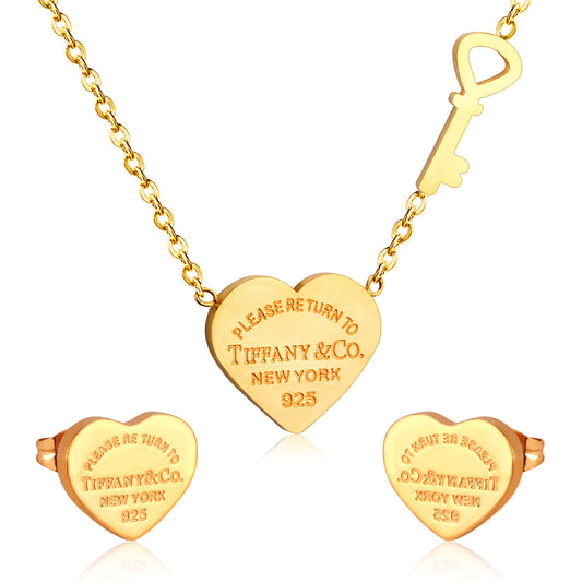 Tiffany 18k gold plated stainless steels jewelry set