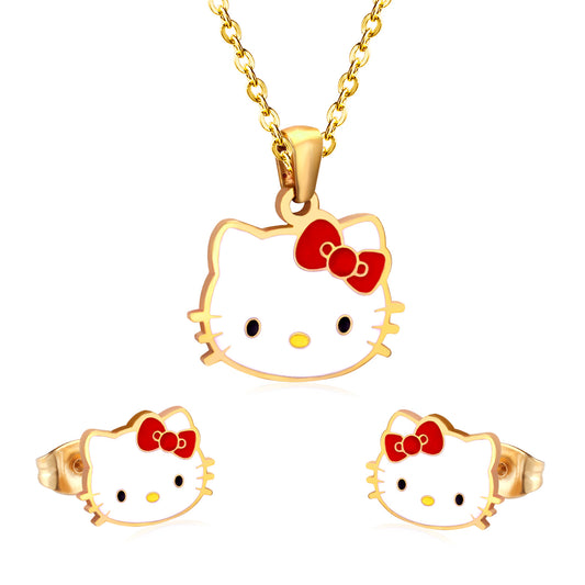 Hello kitty 18k gold plated jewelry set